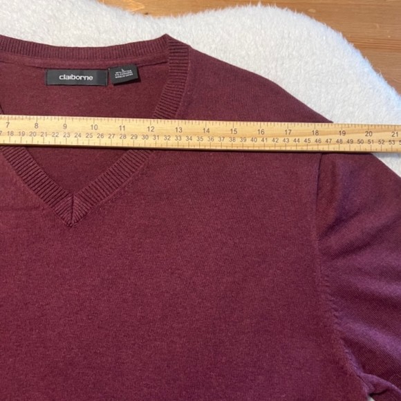 Claiborne Mens Maroon V-Neck Cotton Cashmere Blend Pullover Sweater Size LG - Picture 9 of 11